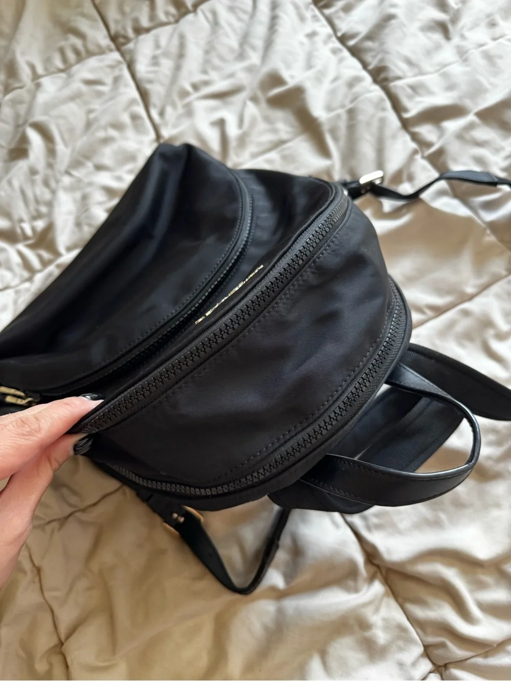 kate spade Black Nylon Mini Backpack with Gold Hardware